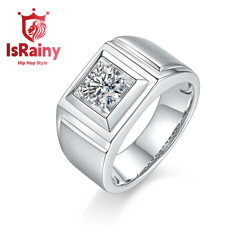 

IsRainy Hip Hop Rock Solid 925 Sterling Silver Real GRA Moissanite Diamonds Men Rings Round Engagement Anniversary Fine Jewelry