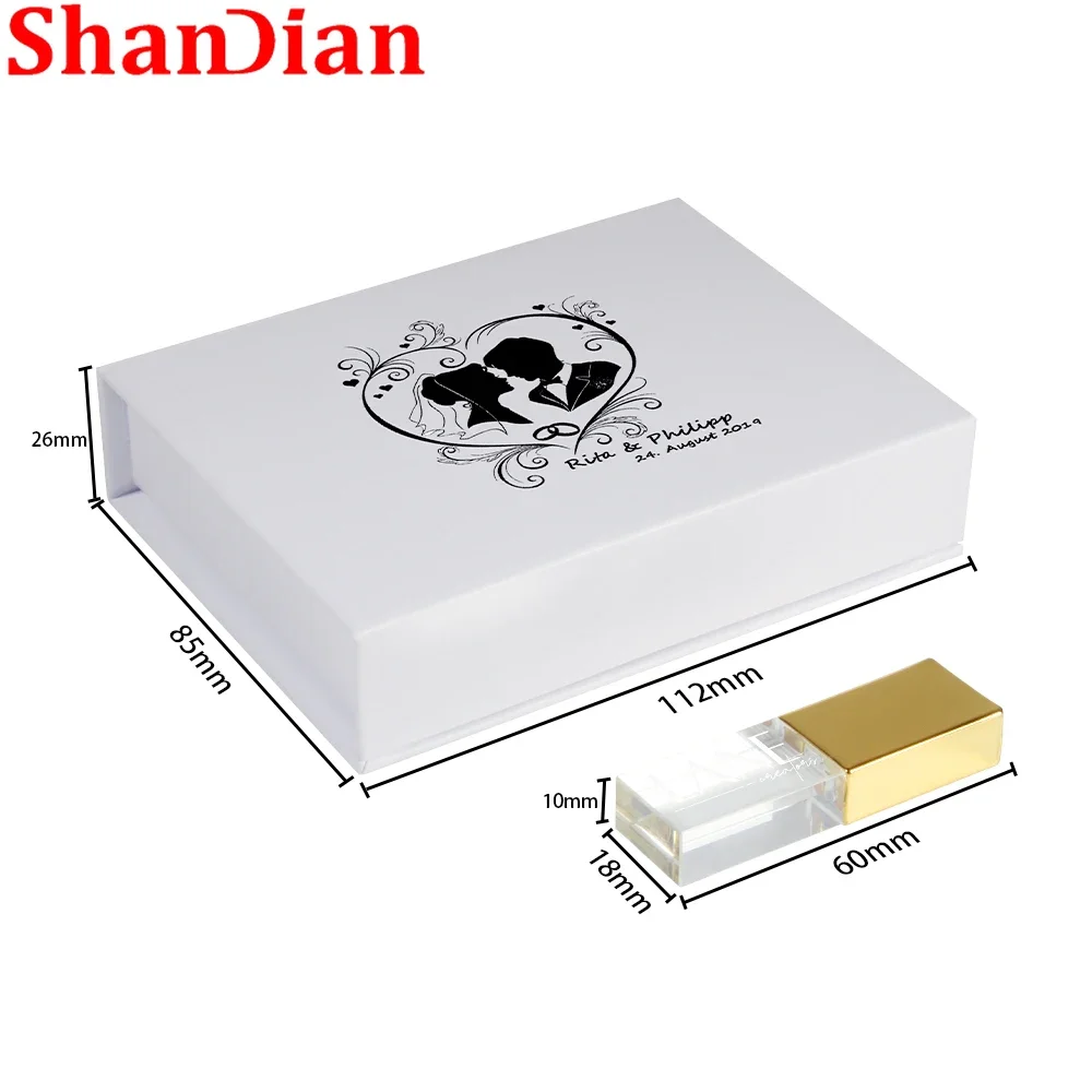 SHANDIAN Rose Gold Crystal USB Flash Drive 2.0 with Box USB Memory Stick Pen Drive Custom Logo (1 Pieces Free LOGO) U Disk