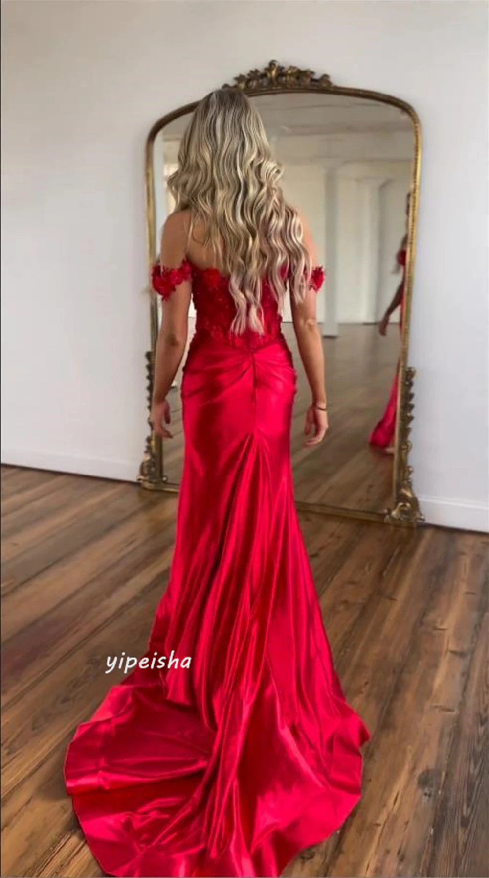 Customized Jiayigong  s Flower Draped Pleat  A-line Off-the-shoulder Bespoke Occasion Gown Long Dresses Saudi Arabia