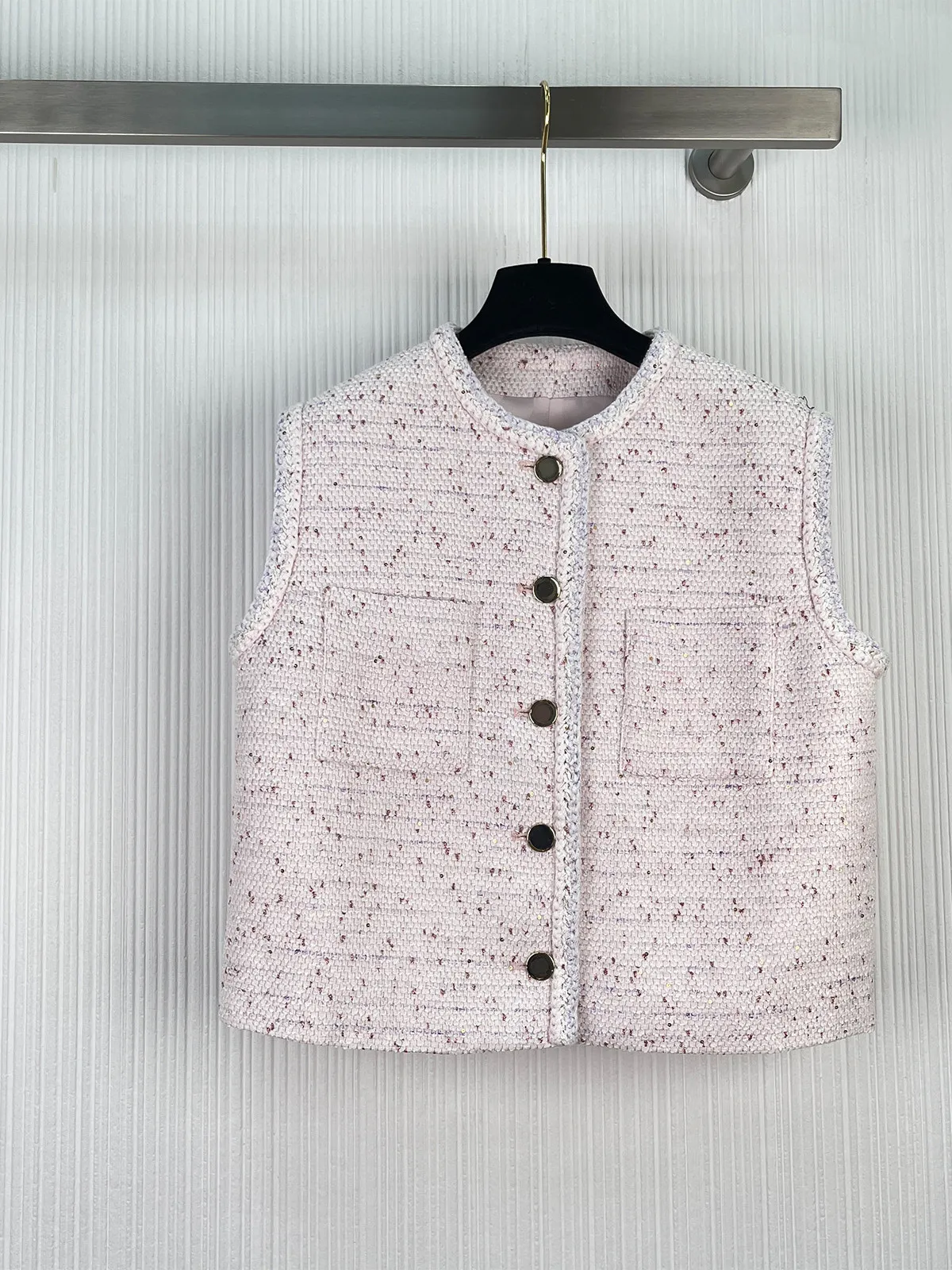 Sequin Tweed Sleeveless Vest, Women Casual Versatile Outer Top