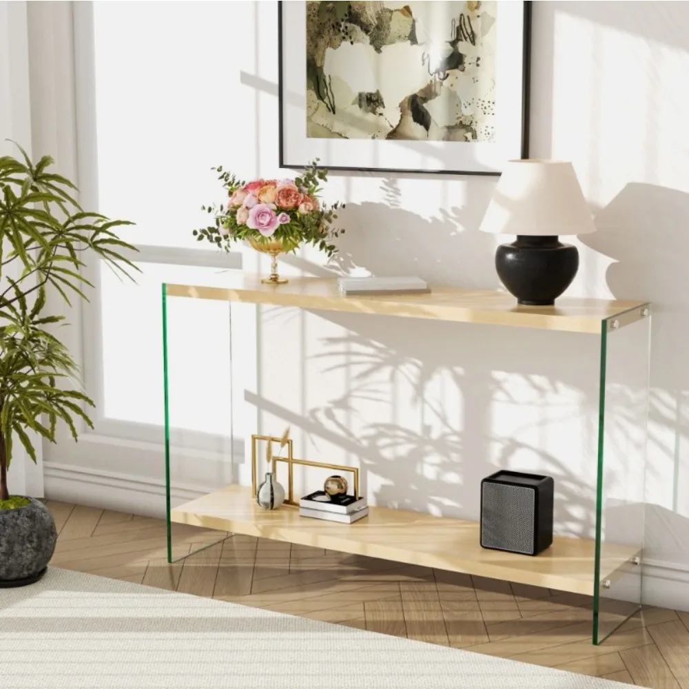 

Rectangular Console Table Wood-finish MDF Storage Glass Frame Sofa Side Tables