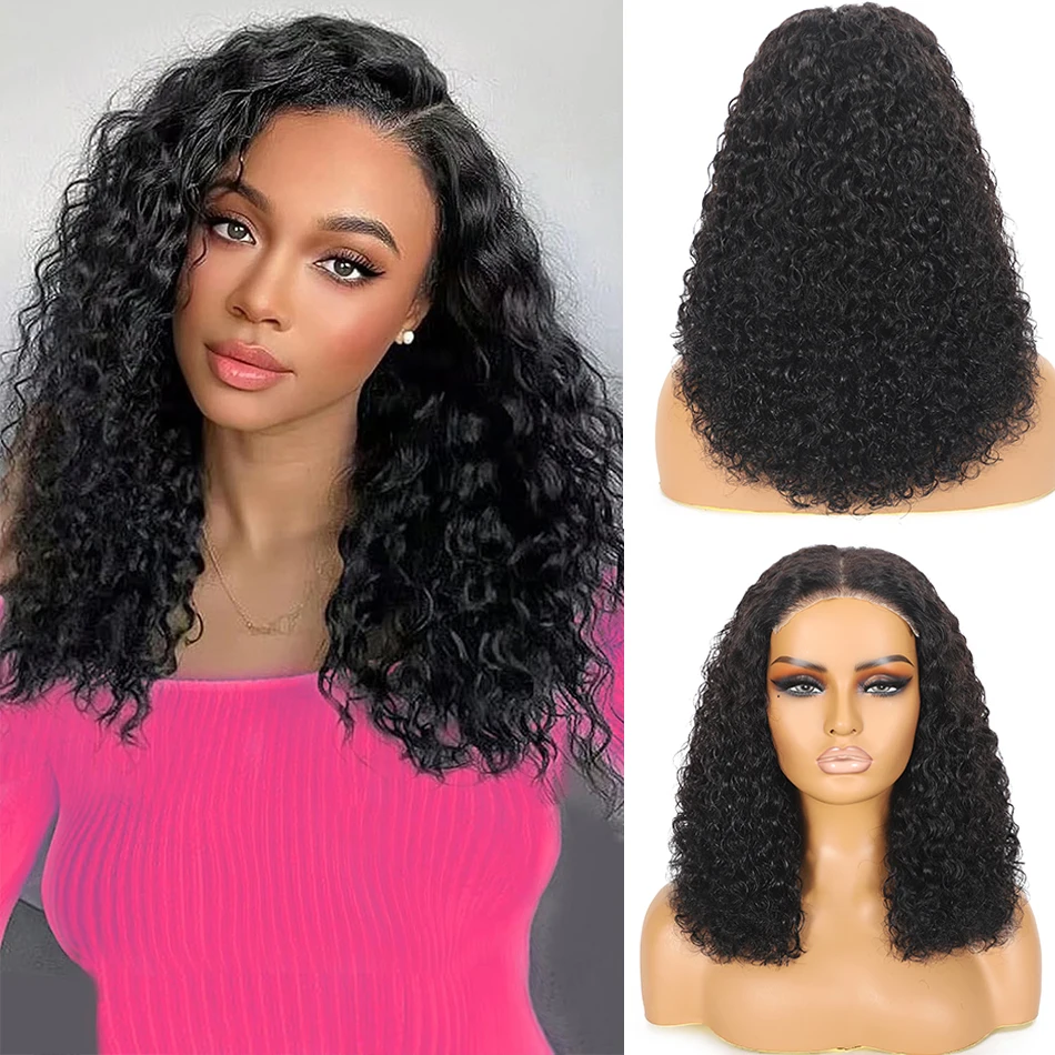 

100% Raw Unprocessed Mongolin Hair Deep Curly Lace Front Human Hair Wig 200 Density Bob Curly 5x5 HD Glueless Wig Ready To Wear