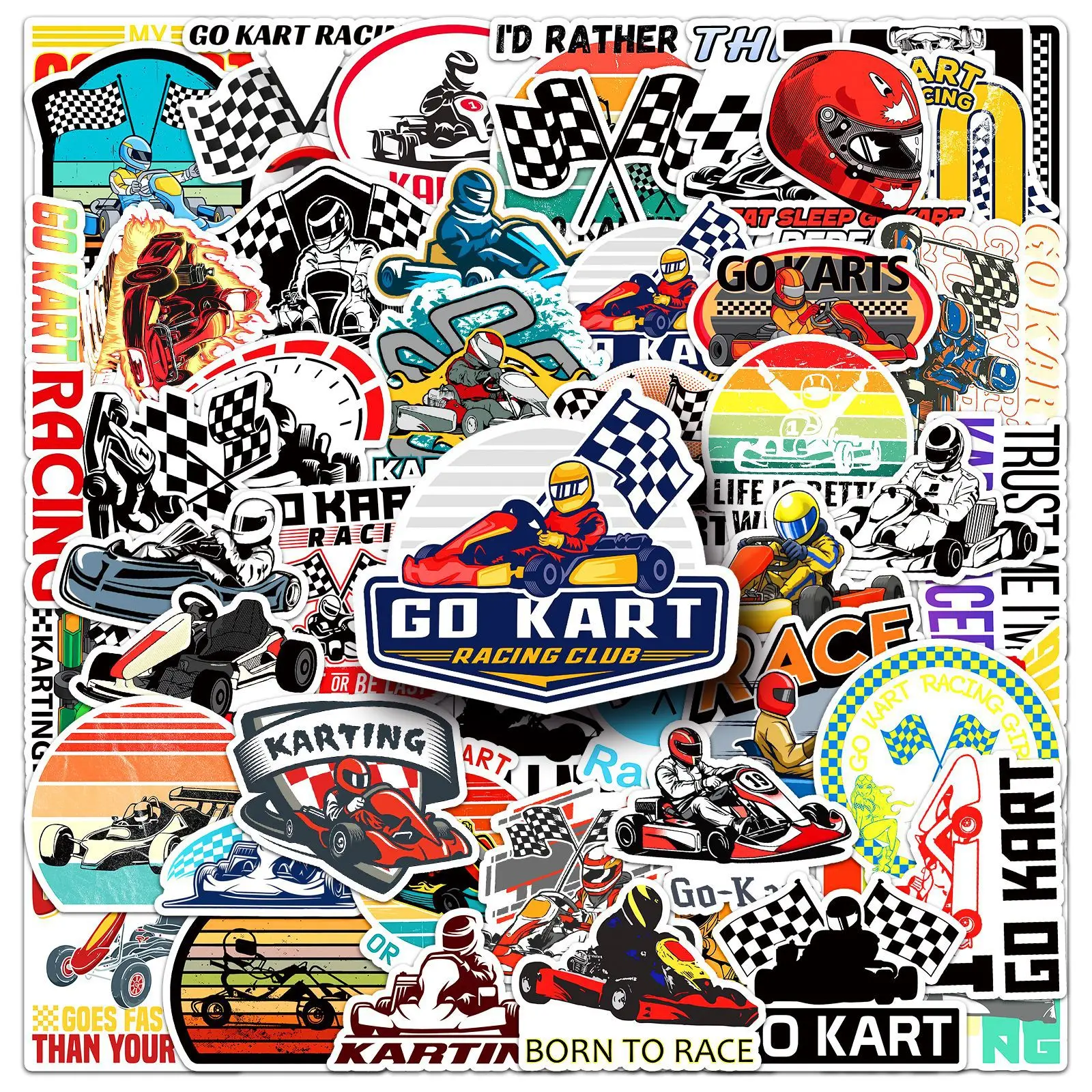 50 Uds. De pegatinas para Kart, texto de Graffiti, competición atlética, dibujos animados, decorativas, portátil, guitarra, iPad, pegatinas impermeables, juguete para niños