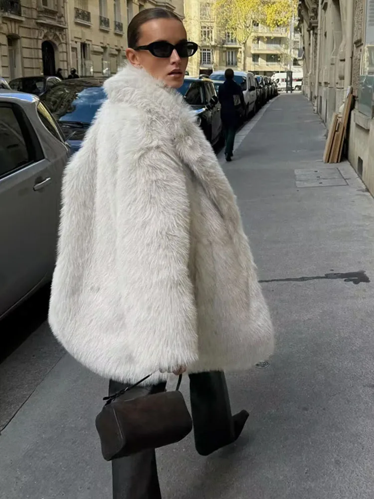 ZADORIN Nieuw in jassen en jacks Dames Overzise Lange pluizige witte nepbontjas Dameskleding Trend Revers Harige namaakbontjas