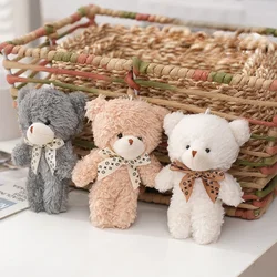 12cm Cute Cartoon Bear Plush Doll Toy Mini Bow Tie Bear Stuffed Animal Toy Kawaii Plush Keychain Bag Pendant Children