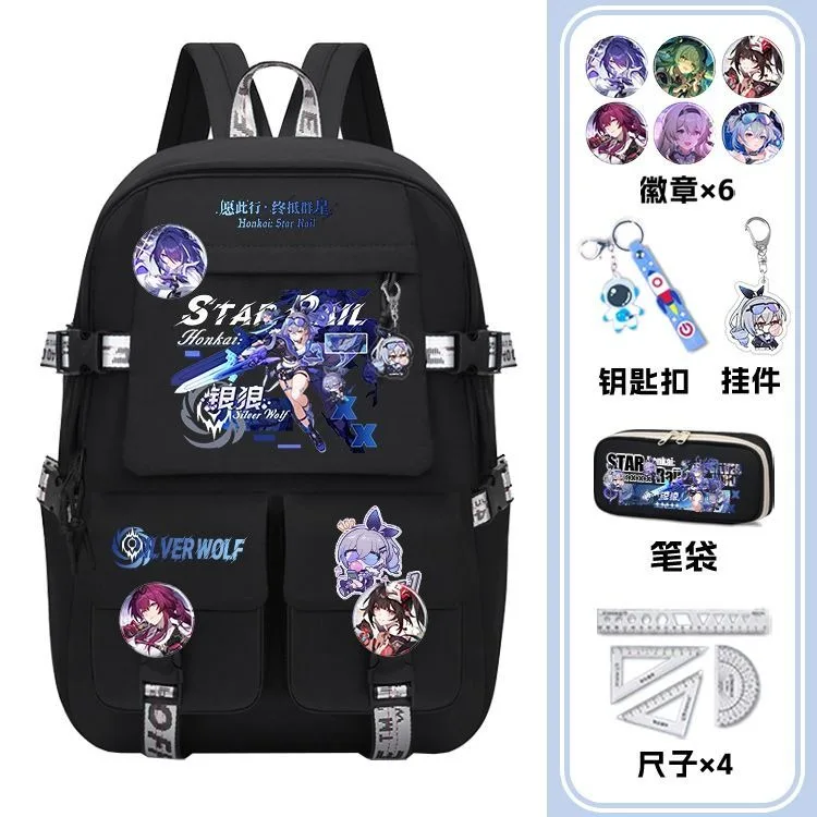 31×45×14cm Black White, Honkai: Star Rail, Student Kids Teens School Bags, Large Capacity Mochilas Anime Backpacks Girls Boys