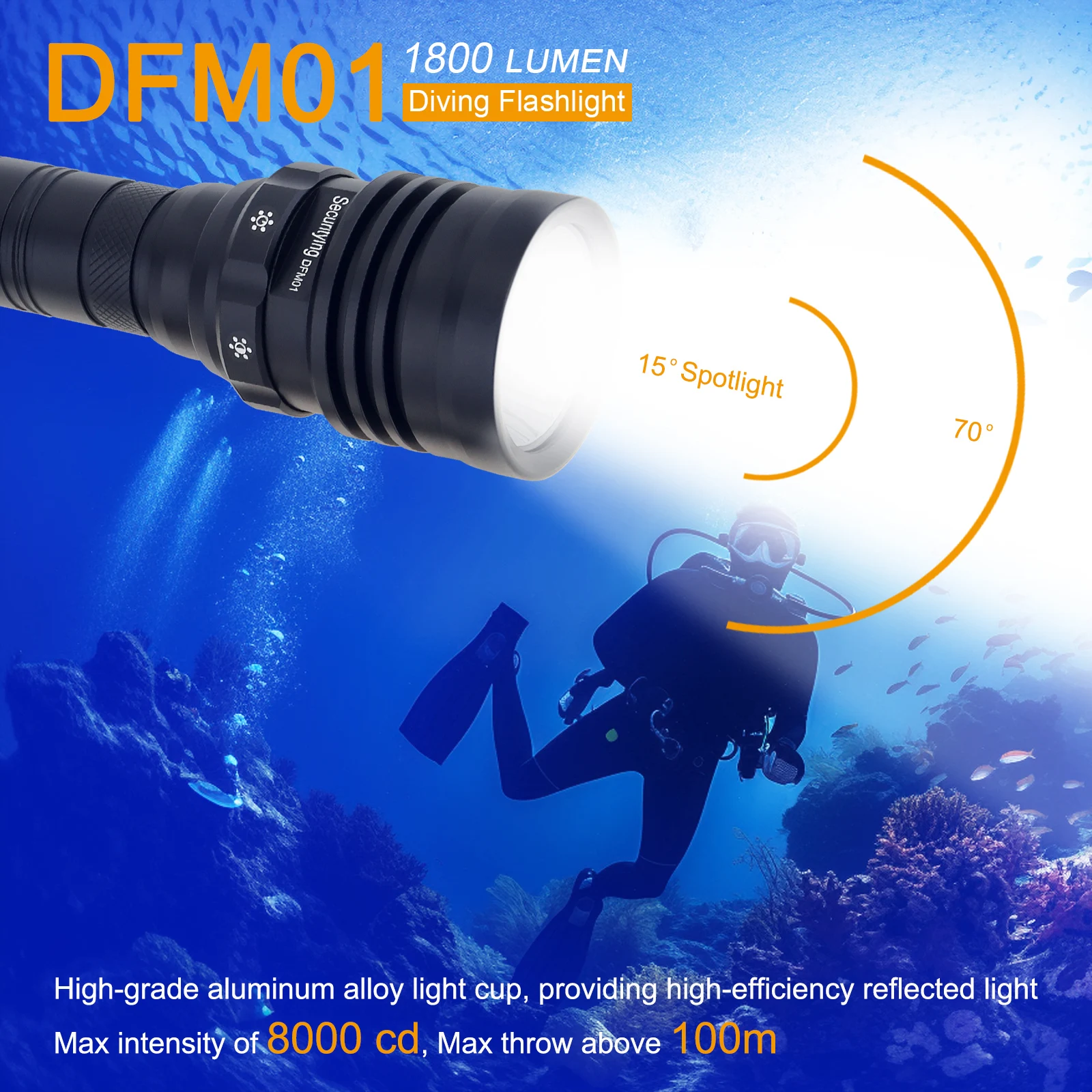 Linterna LED submarina 100m – Recargable USB interruptor magnético - imagen 4