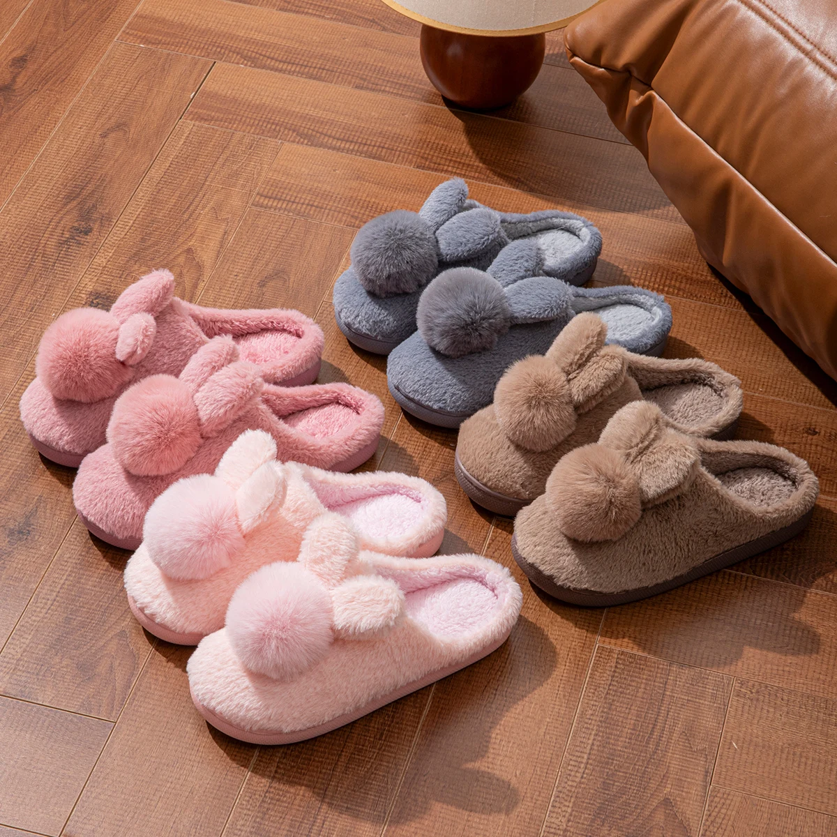Winter Slippers with Cute Bunny Ears for Women, Thick Sole for Home Use, Headband with Heel for Warmth, and Outdoor Slippers