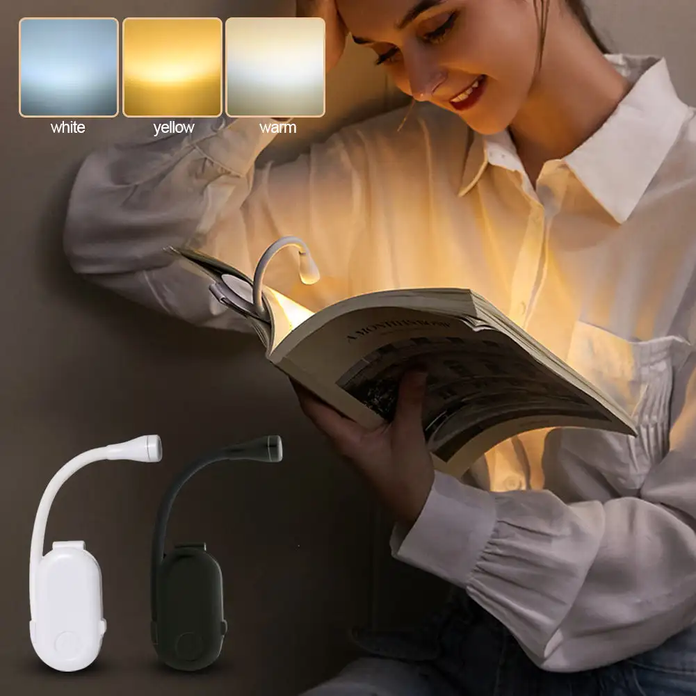 USB ricaricabile Mini Book Light 3 temperature di colore dimmerabile luce di lettura Clip on Book Lamp Portable LED Noverty Night Light