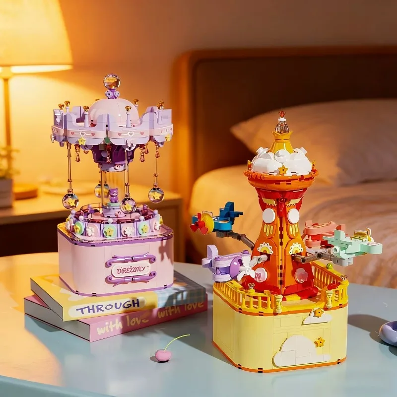 

Carousel Music Box Building Blocks Birthday Gifts for Boys and Girls Children's Toys Assembly Model Desktop Ornaments