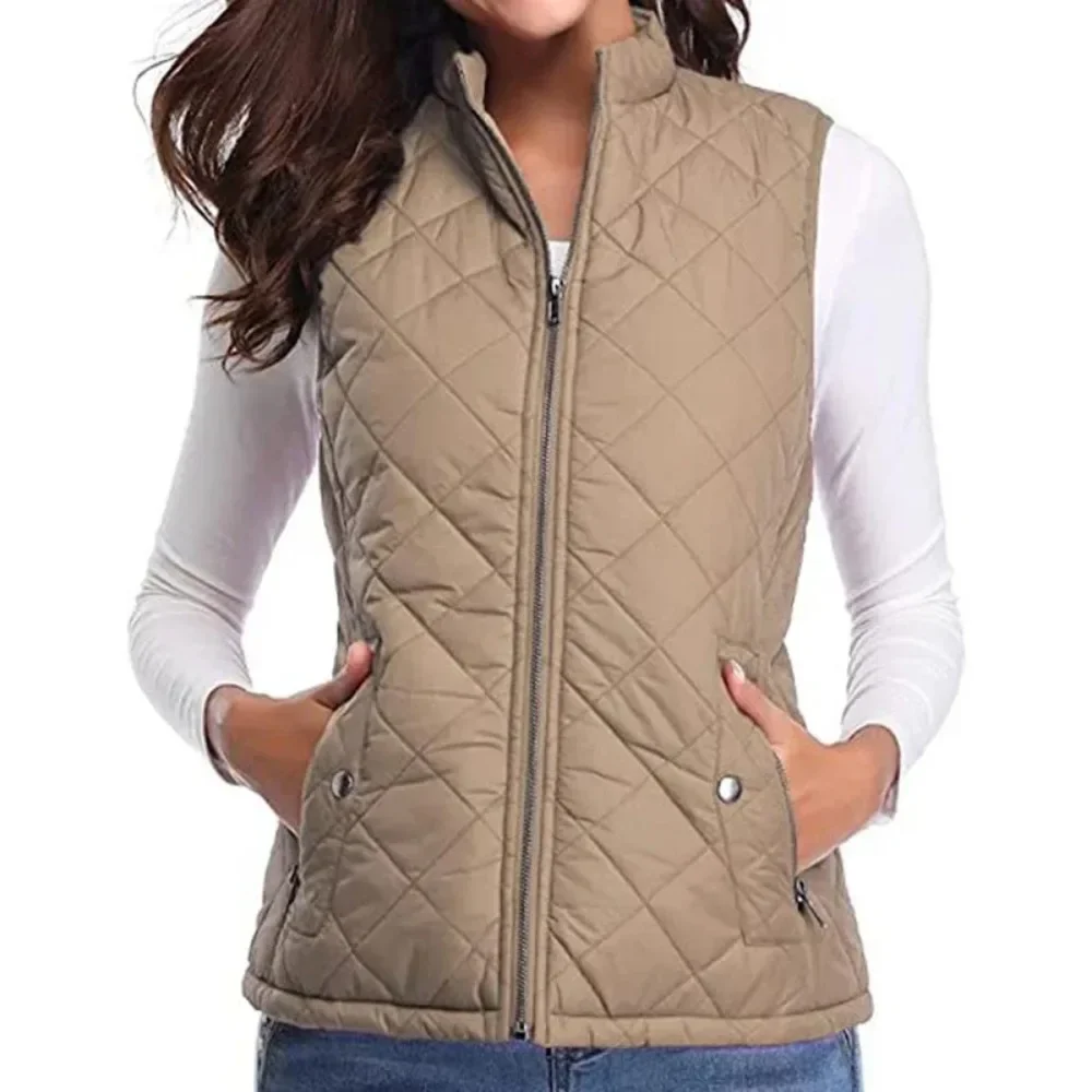 2024 Vest for Women Zipper Stand Collar Chic Casual Parkas Coat Autumn Winter 2024 New Fashion Sleeveless Pocket Female Vests