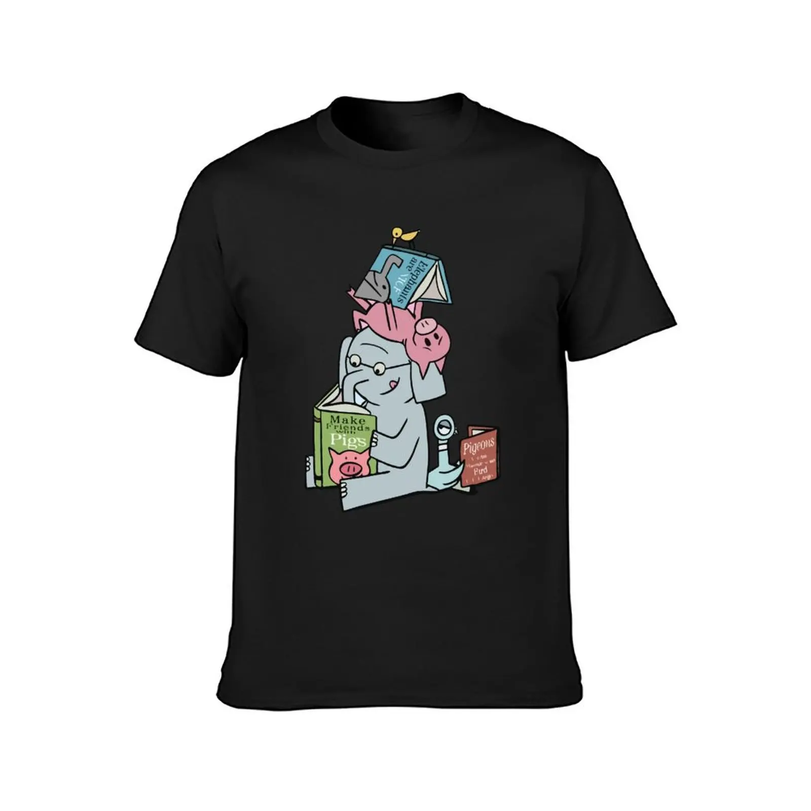 Elephant and Piggie reading T-Shirt new edition hippie clothes summer tops animal prinfor boys t shirts for men graphic