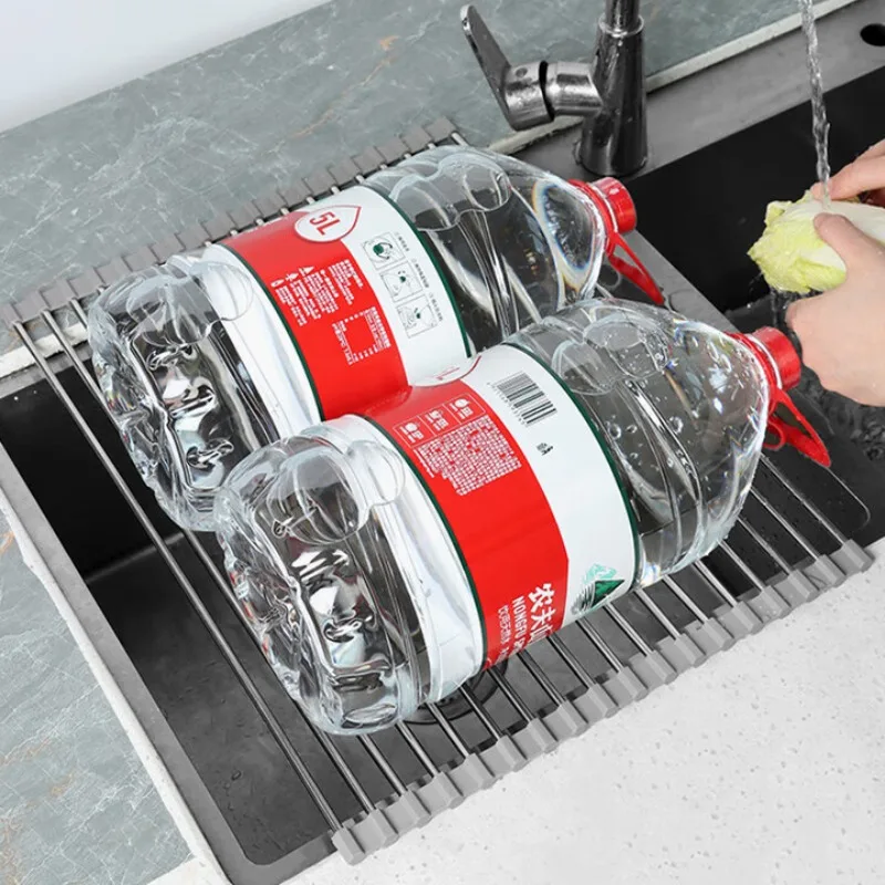 Kitchen sink drain rack, sink, bowl and chopsticks water control rack, silicone foldable storage roller shutter