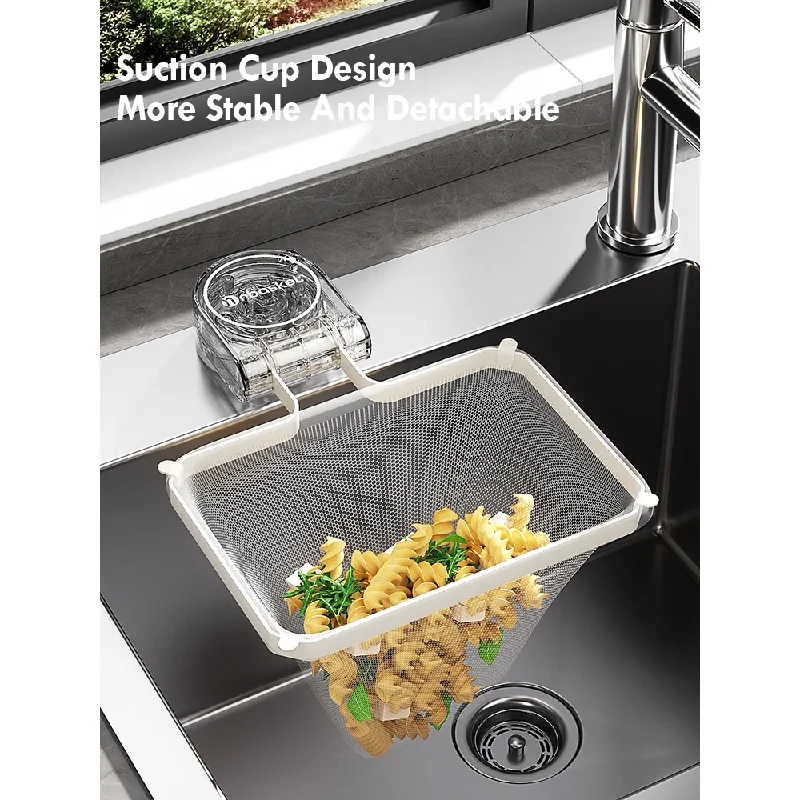 Kitchen Sink Strainer Basket Suction Cup Drain Rack Foldable Corner Iron Filter Home Strong Load-Bearing Upright Food Waste Tool