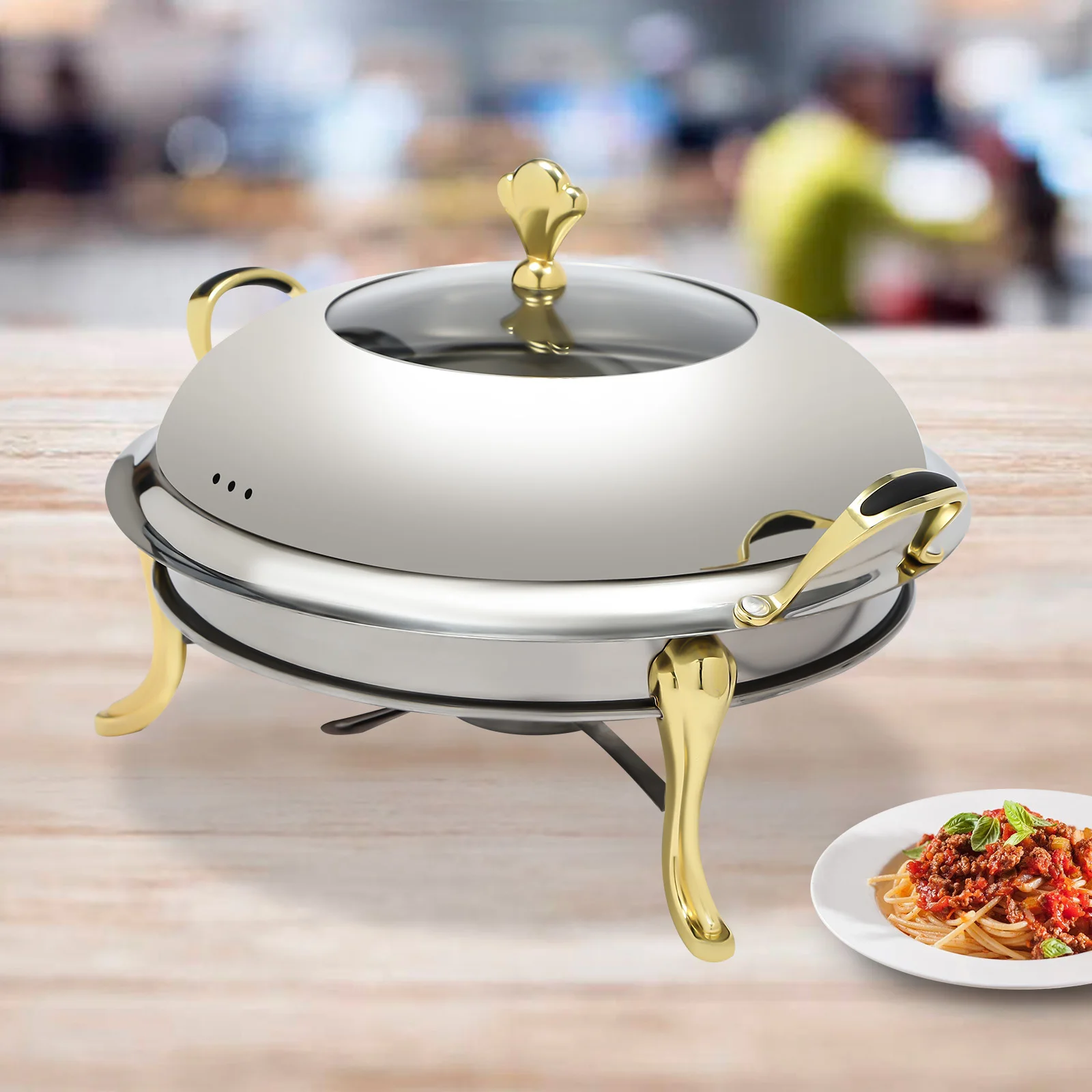 2.5L/2.64QT Round Chafing Dish Buffet Set Stainless Steel Servers Warmers with Lid & Fuel Holders Warming Tray for Hotels Buffets Restaurants Family Gatherings