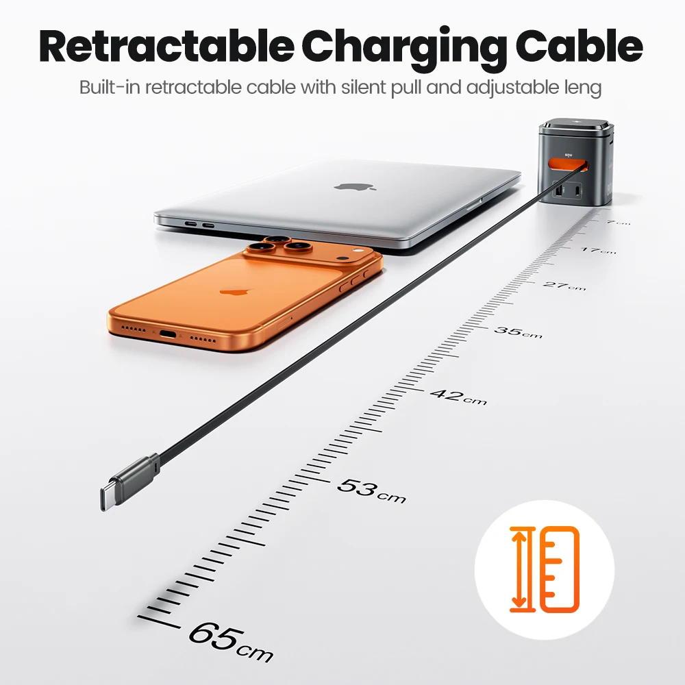 Toocki 80W 6-in-1 GaN Charging Station Type C PD 65W Retractable Fast Charger Wireless Adapter For iPhone 16 17 iWatch AirPods view 4
