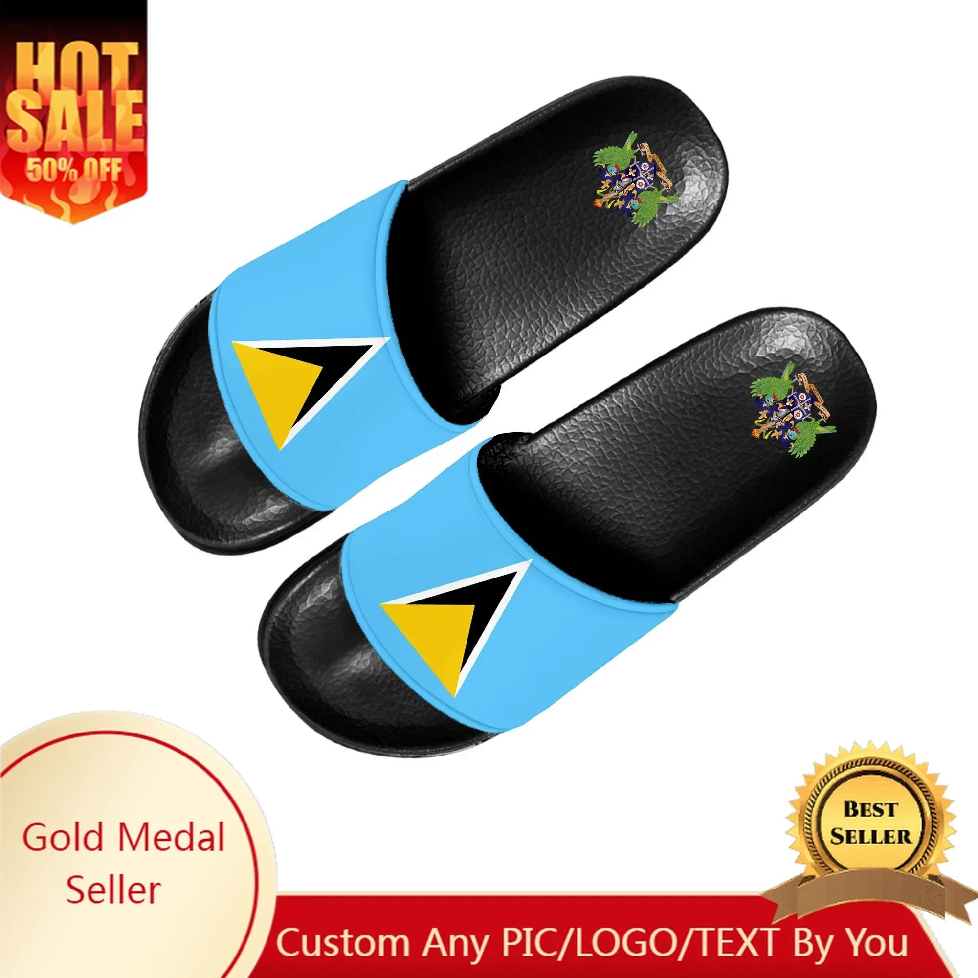 Saint Lucia Flag Slippers Home Water Shoes Men Women Teenagers Saint Lucia Beach Pool Sandals Custom Summer Slipper