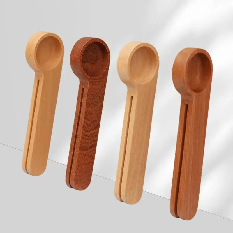 

10Pc Wooden Coffee Bean Measuring Spoon with Bag Clip 2 in 1 Multifunctional Kitchen Tool for Condiments Sugar Protein Powder