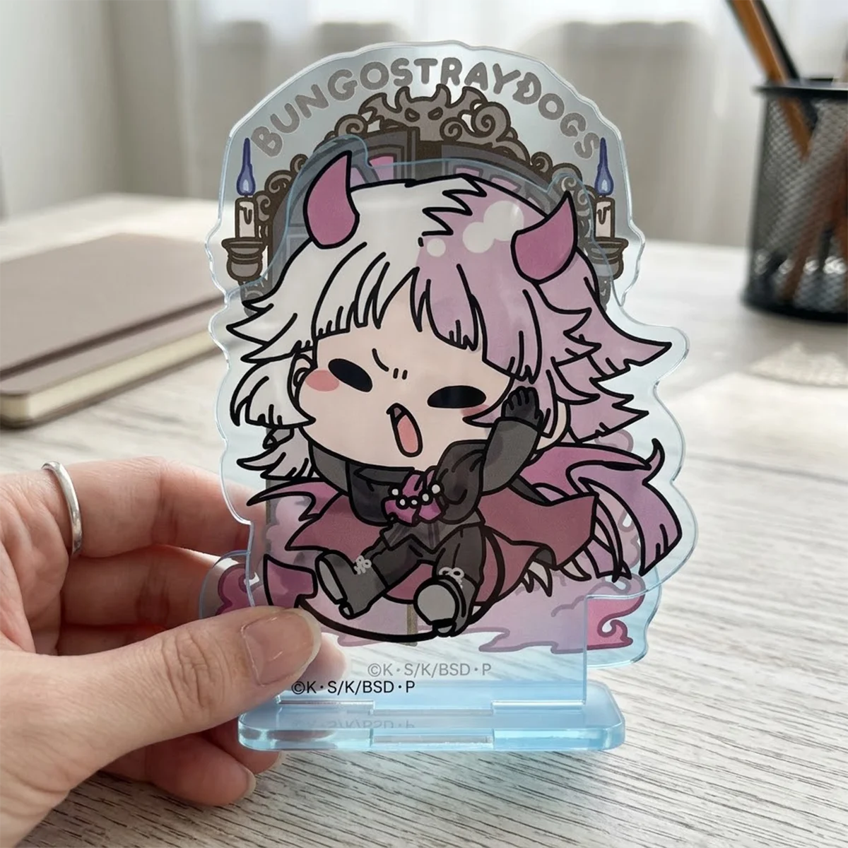 Anime Bungo Stray Dogs BSD Q‑Demon 10cm Dual‑insert Acrylic Stand Set Halloween Gift Desk Decor Keychain