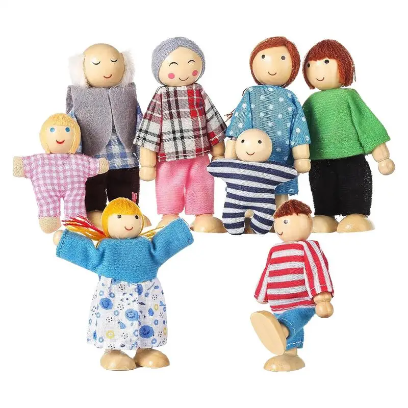 Wooden Doll House People Poseable Wooden Dolls 8 Family Figures Home Decor Miniature People Set Table Centerpieces Doll House