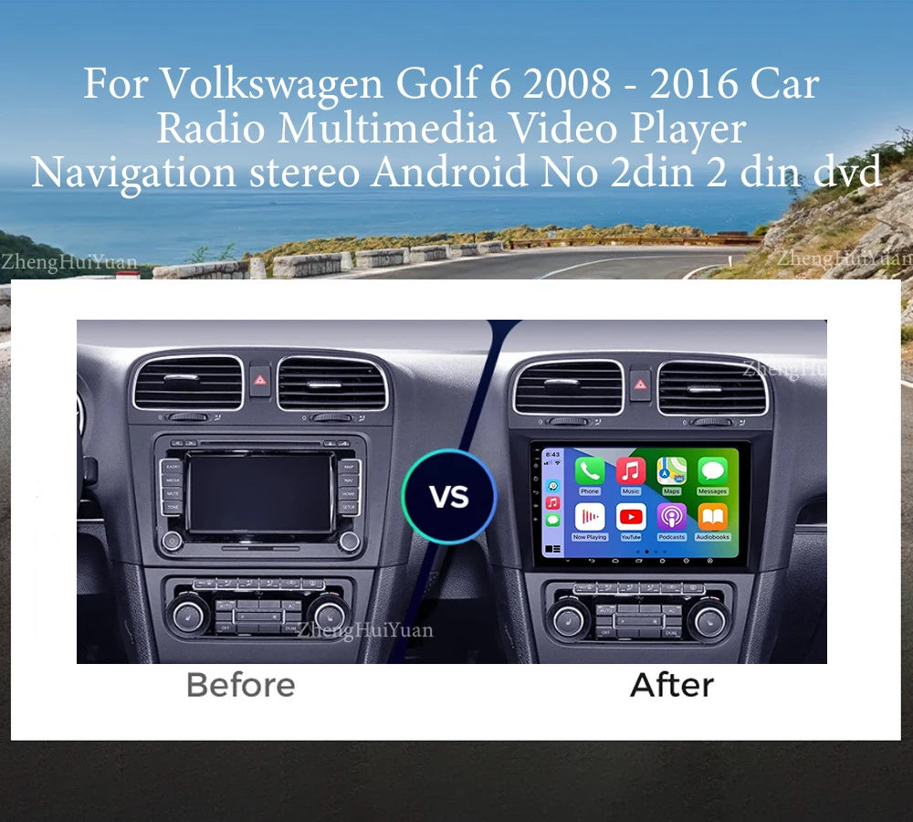 Android 16 Car Radio For Volkswagen VW Golf 6 MK6 GTI 2008-2016 Wireless Carplay Auto Radio Car Multimedia 4G DSP RDS WIFI 2 Din