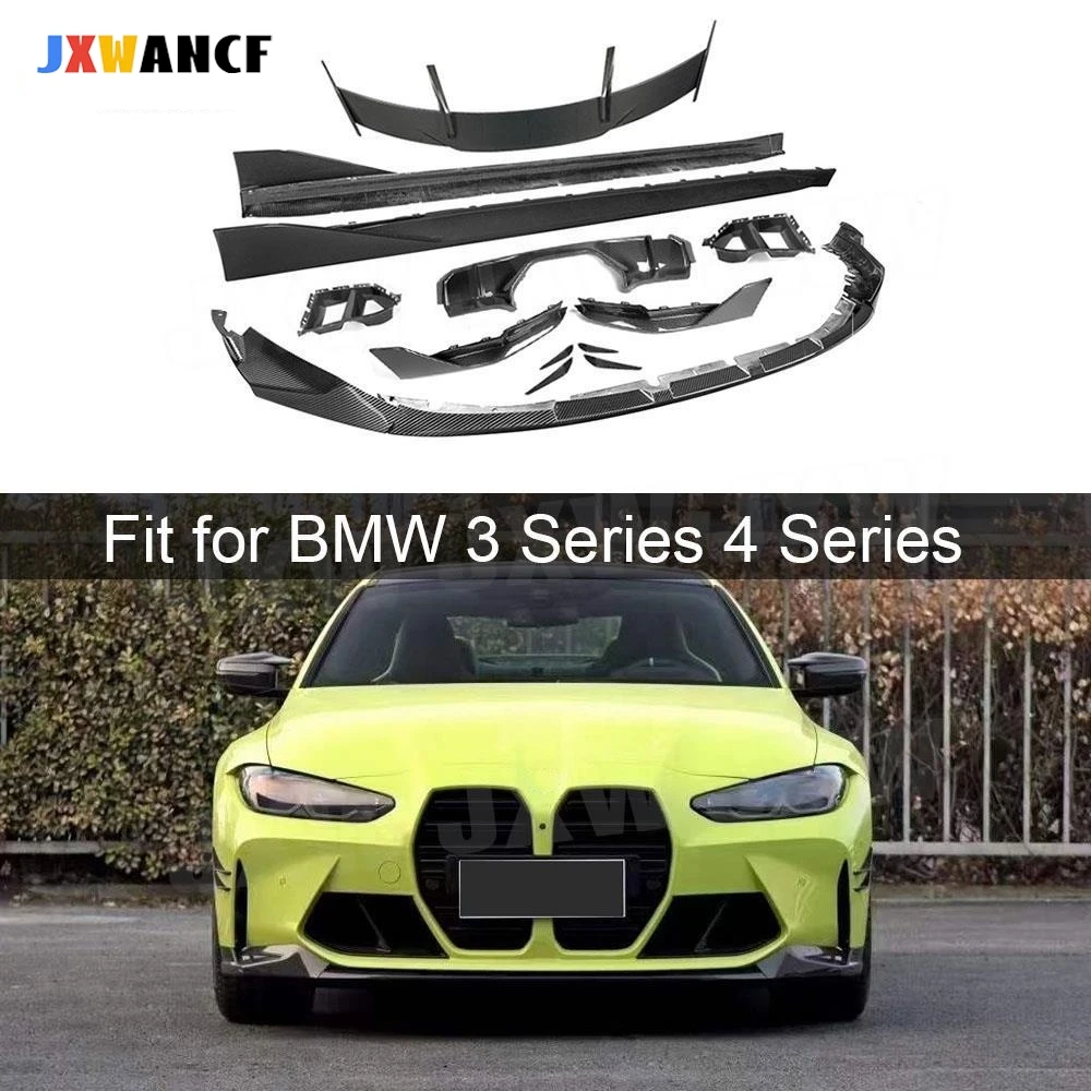 

JXWANCF Автомобиль из углеродного волокна для BMW 3 серии 4 G80 G82 G83 M3 M4 2021+ Передняя губа Боковые юбки Задний диффузор Задний спойлер