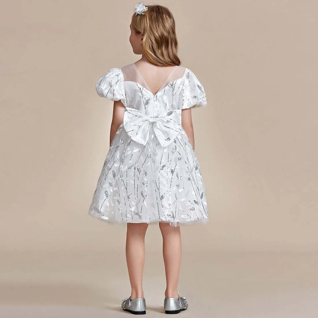 YZYmanualroom Sparkling A-line Flower Girl Dress with Puffy Sleeves 2-15T