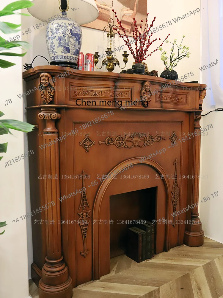 

Французский стиль, светлый роскошный камин из цельного дерева в стиле ретро, классическая элегантная стойка для украшения гостиной, изготовление на заказ