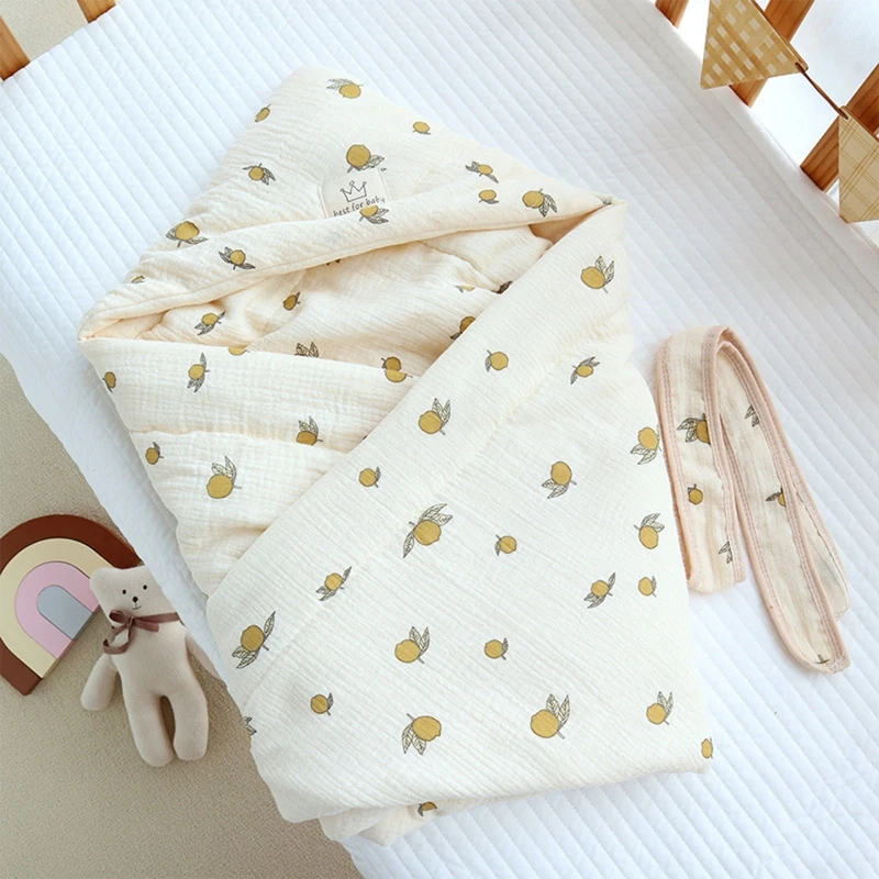 Winter Thicken Warm Baby Blanket Cotton Gauze Muslin Newborn Envelope Cocoon Swaddle Wrap with Belt Boys Girls Quilt Bedding