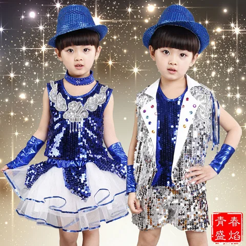 Children\'s Jazz Dance Performance Clothing Sequins Children\'s Day Dance Clothing Male and Female Hip Hop Student Street Dance