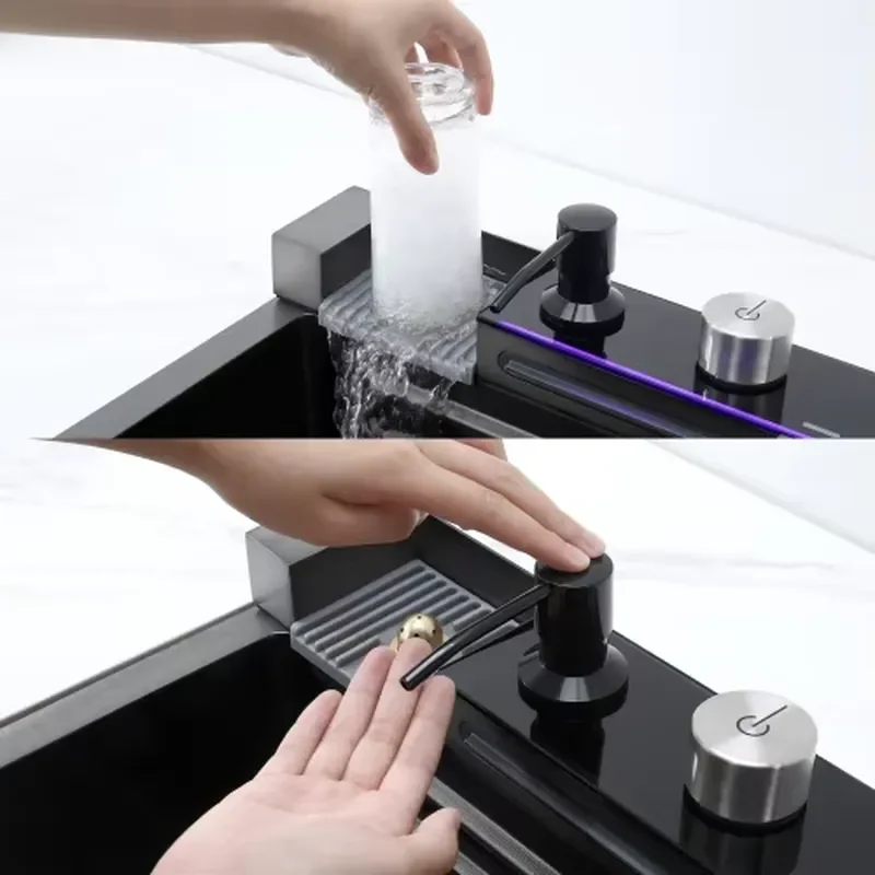 Black Stainless Steel Kitchen Faucet Pull Out Sprayer Single Hole Undermount Sink Mixer Tap Modern Design Water Saving Head