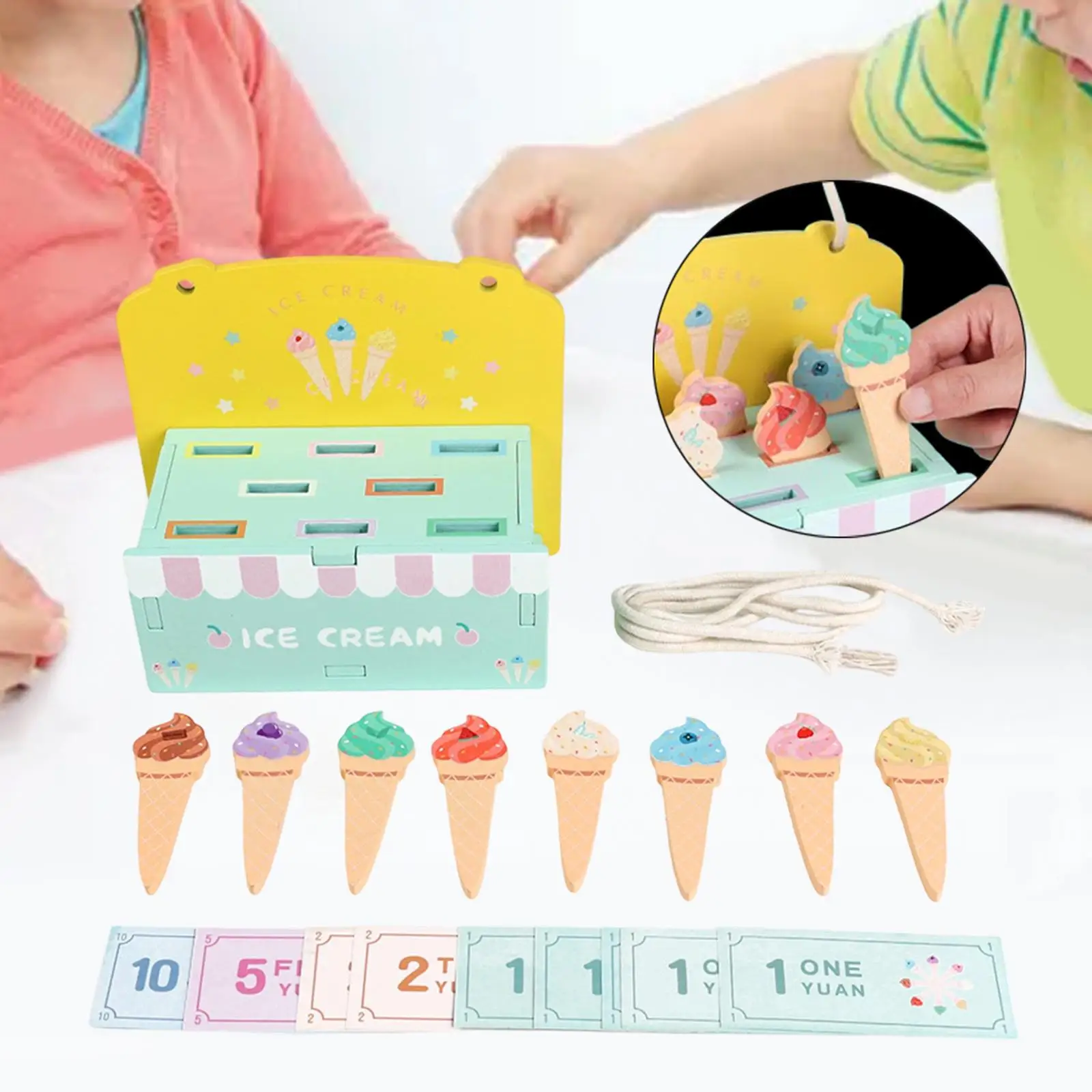 Wooden Ice Cream Stand for Kids Pretend Play for Children Age 3+ Girls Boys