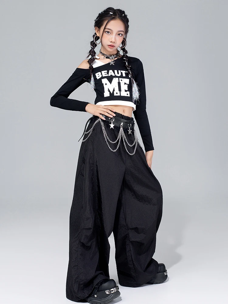 جديد الفتيات Kpop ملابس رقص طفل أداء الجاز الملابس السوداء المحاصيل الأعلى خلط السراويل موضة الهيب هوب الشارع ملابس الرقص VDL4570 #5