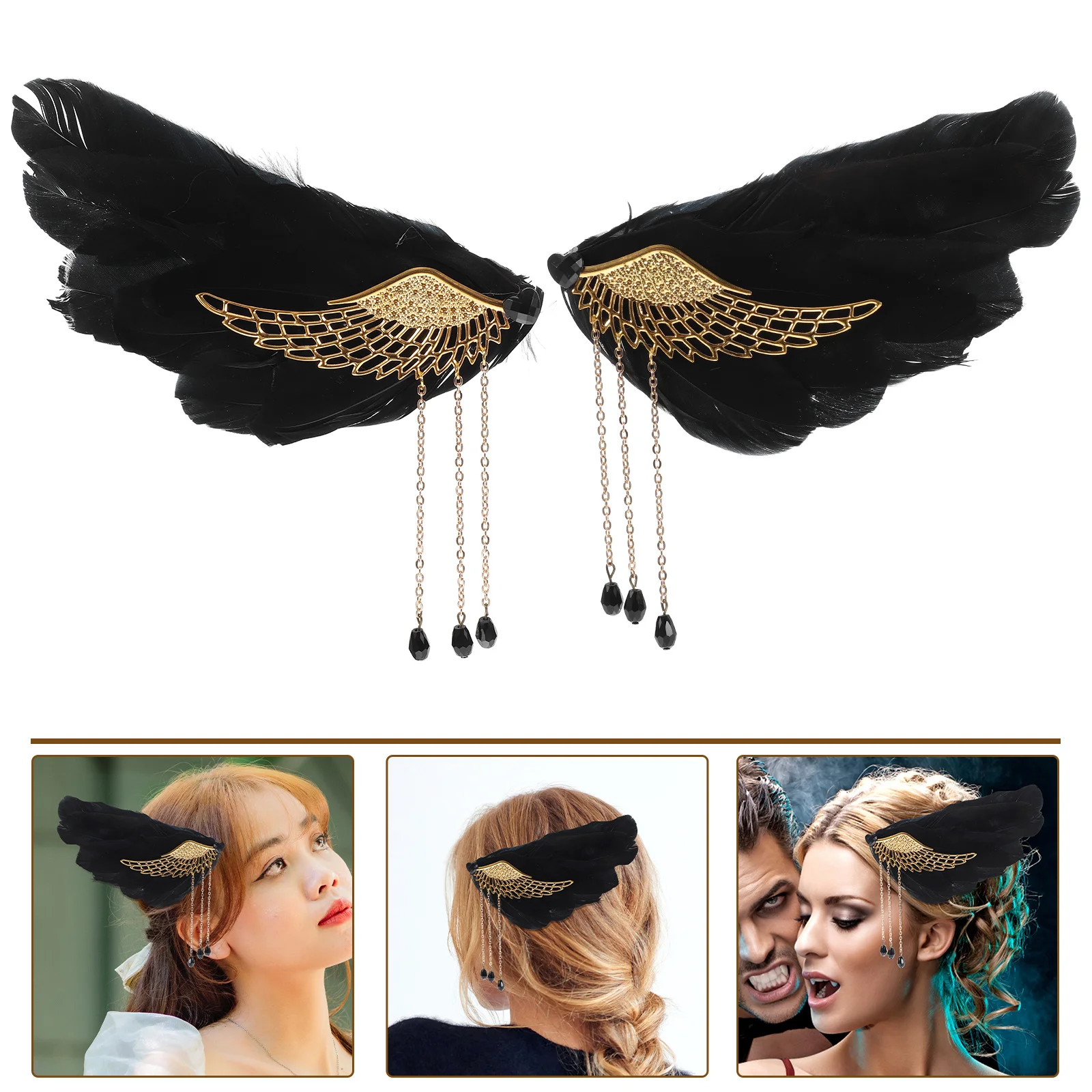 

Girls Hair Accessories Holiday Party Dress Up Headband Stage Performance Cosplay Angel Wings Side Clip (Black) Women's