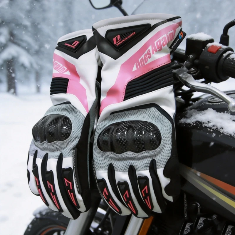 Ones Again Men Women Long Winter Warm Motorcycle Riding Gloves Waterproof Windproof Anti-Slip Racing Gear Motorbike Gloves