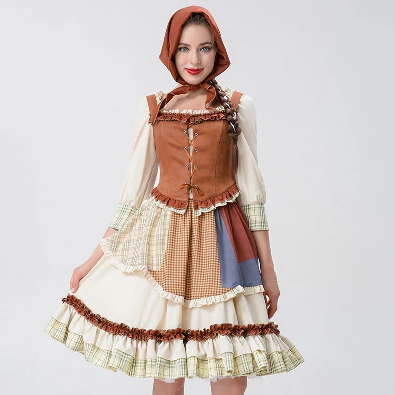 Carnival Halloween Little Red Riding Hood For Woman Costume Historical Colonial Prairie Girl Outfit Cosplay Party Fancy Dress