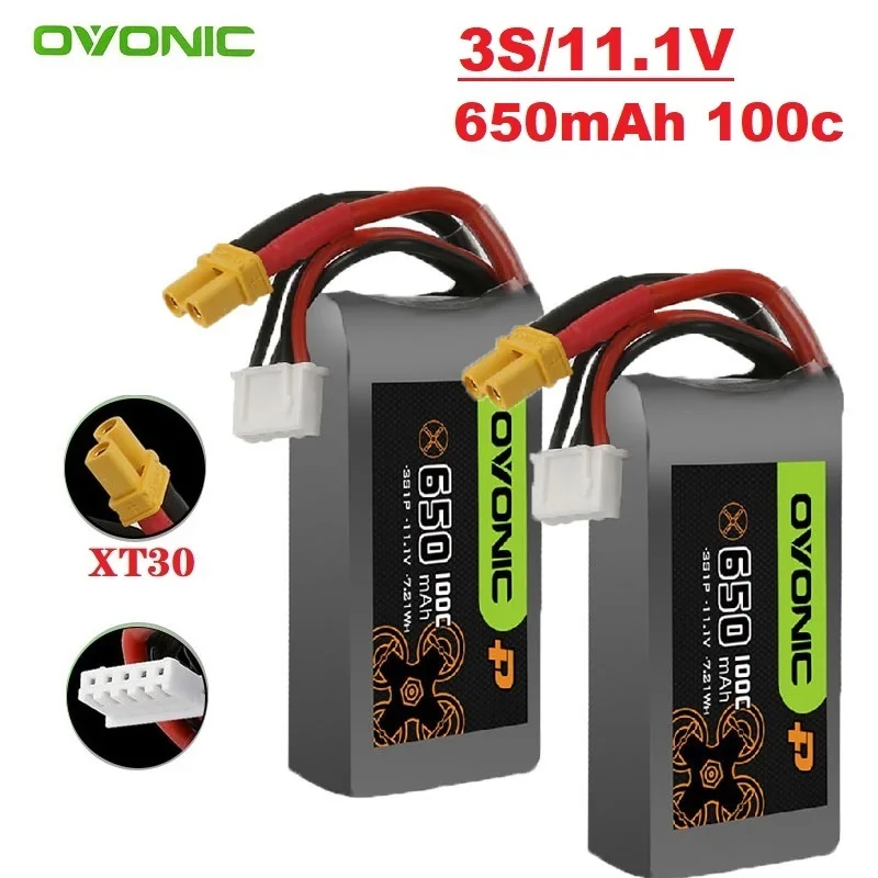 OVONIC 3 s1p 11.1V bateria Lipo 650mAh 100C XT30 wtyczka do helikopter RC quadcoptera FPV części do dronów wyścigowy 3S drony bateria