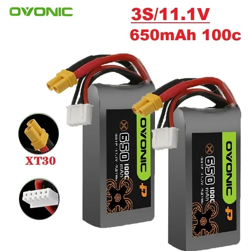 Imagen 1 del producto OVONIC-batería Lipo 3S1P de 11,1 V, 650mAh, 100C, enchufe XT30 para helicóptero RC, Quadcopter, FPV, piezas de Dron de carreras, batería de Drones 3S