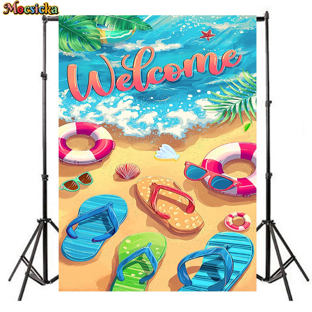 Mocsicka Welcome Summer Beach Photography Backdrop Tropical Flip Flops Sunglasses Photo Backgrounds Hawaiian Party Studio Props