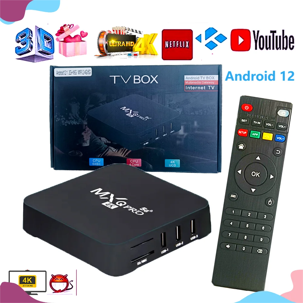 MXQ Smart TV Box Android12 4K With IK316 2.4/5G Dual-WIFI 3D Video Media Player Home Theater Android TV Set-top Box