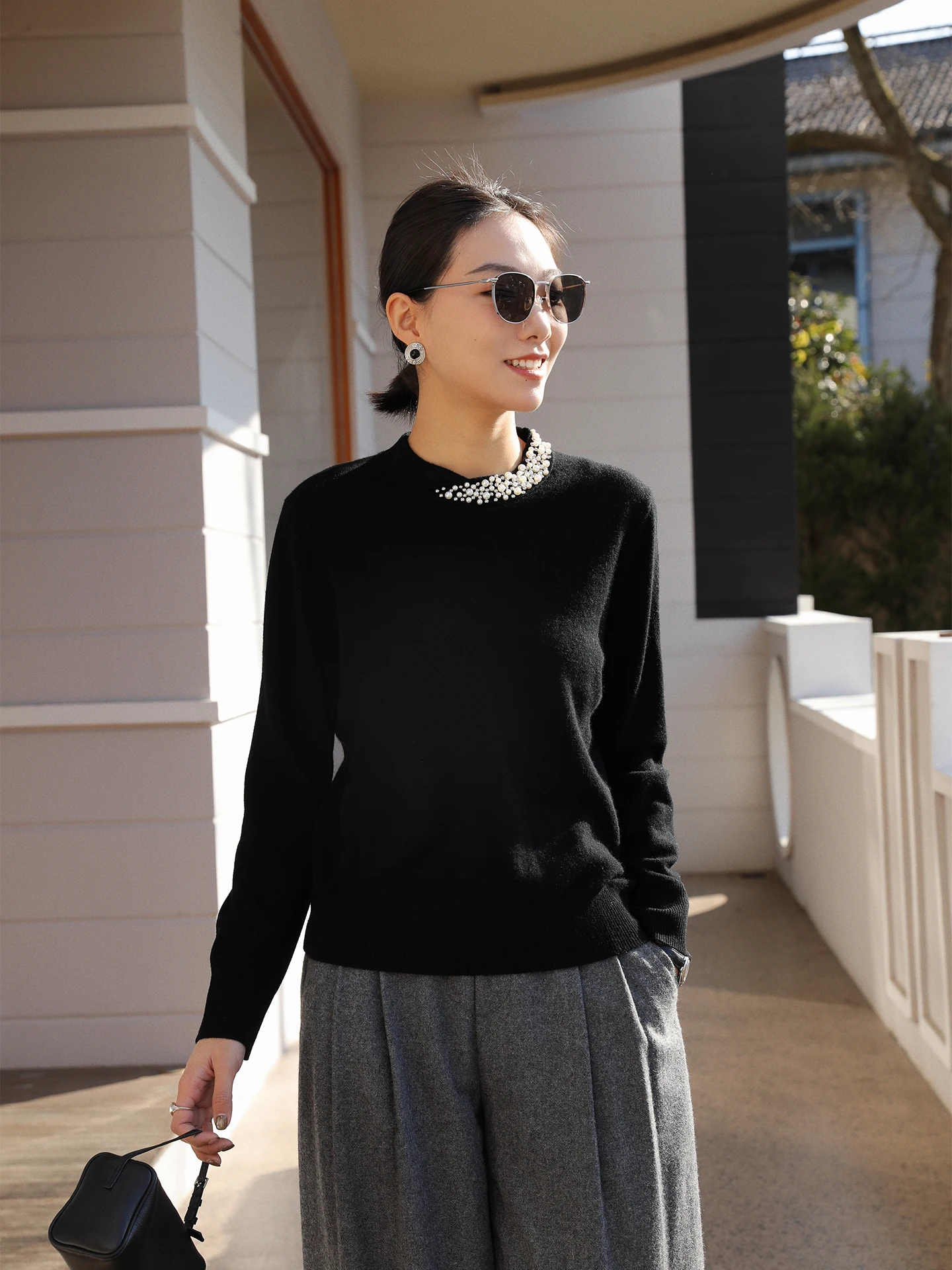 

Handmade Knitted Long Sve round Ne Pullover Sweater Women's Base irt Spring New Sle Warm Versatile Pure Color Knitwear