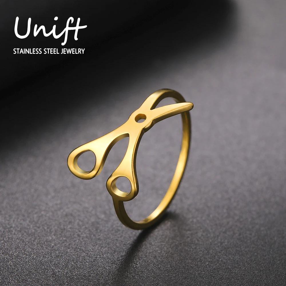 Unift Hairstyle Scissors Rings Stainless Steel Ring Jewelry Hairdressers Barbershop Graduation Accessories Women Men Trendy 2025