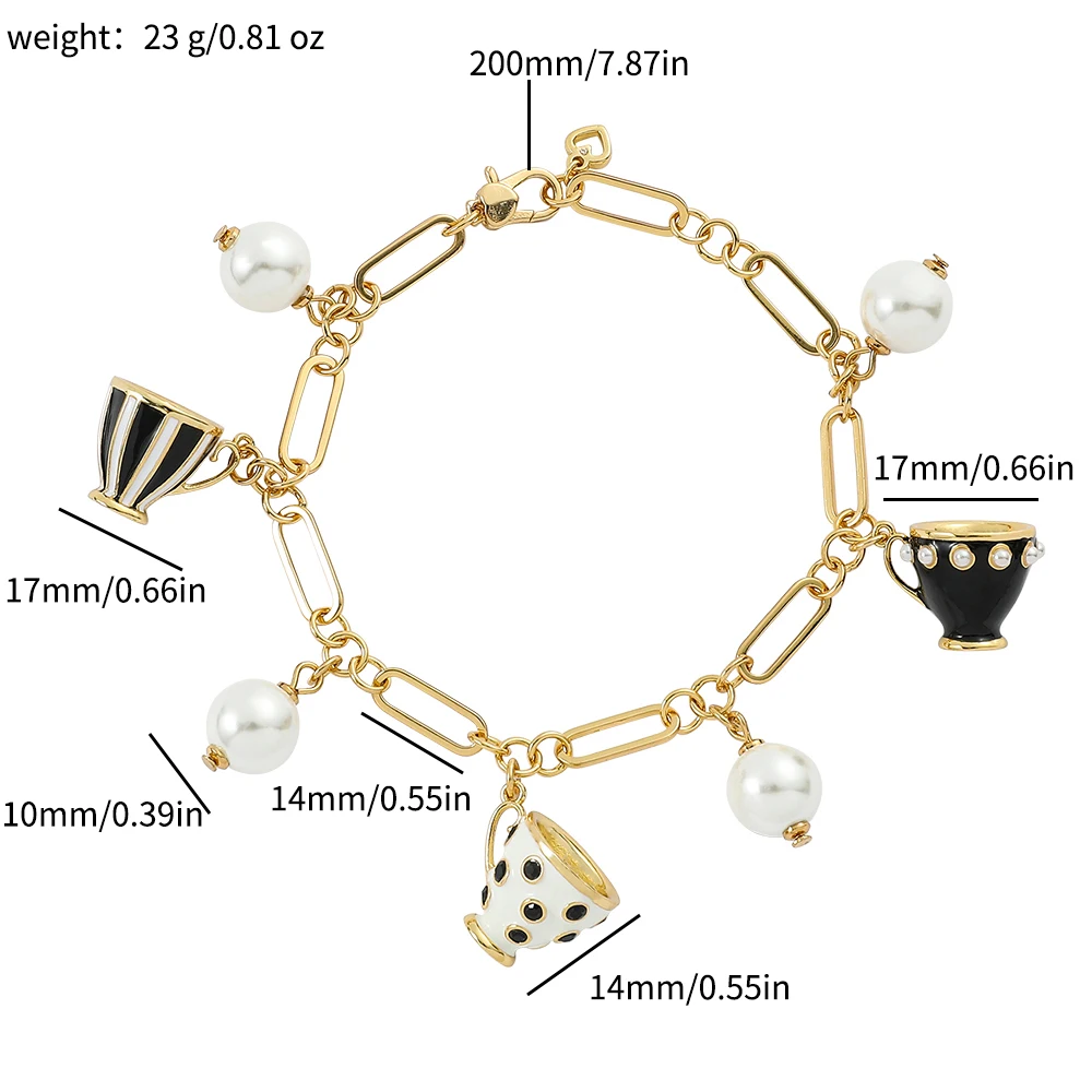 Creative Coffee Cup Shape Bracelet Elegant Imitation Pearl Chain Bracelet for Women Girl Aesthetic Charm Jewelry Gift