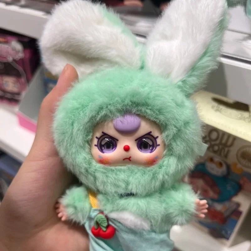 Nuevo bebé tres Mini pelo de conejo caja ciega de terciopelo muñeca de juego de moda muñeca resbaladiza bolsa colgante figura de acción muñeca regalo de cumpleaños