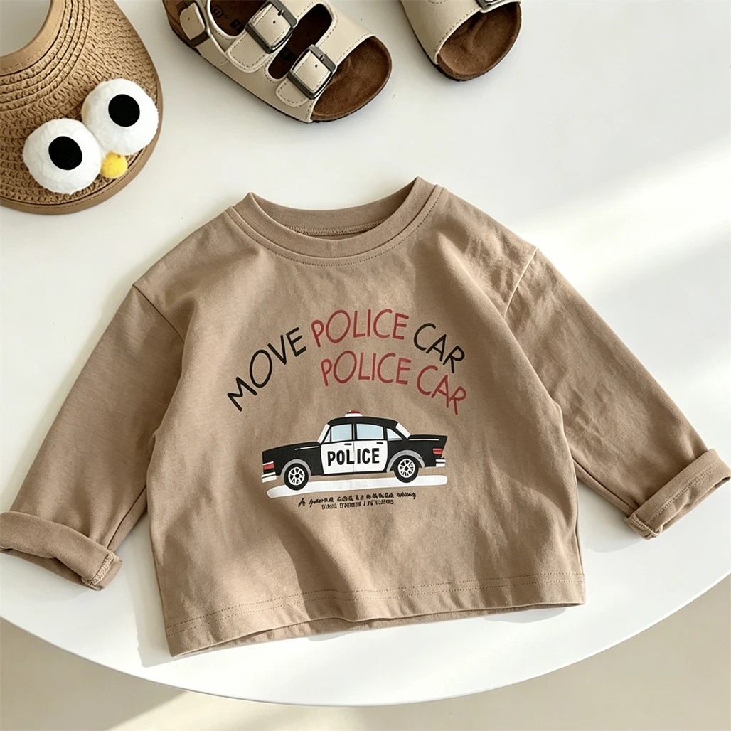 Printing Tees Kids Casual Loose TShirts New Pure Cotton Clothes Toddler Little Car Printed Tops Child Long-sleeved Pullovers view 6
