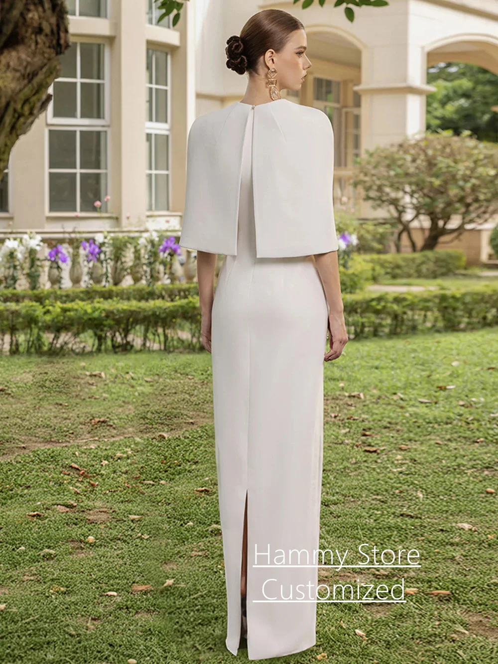 Elegant Ivory Evening Dress Customized Round Neck with Cape Pearls Beading Sequined Arabian Party Gown Saud Prom Dresses image 2