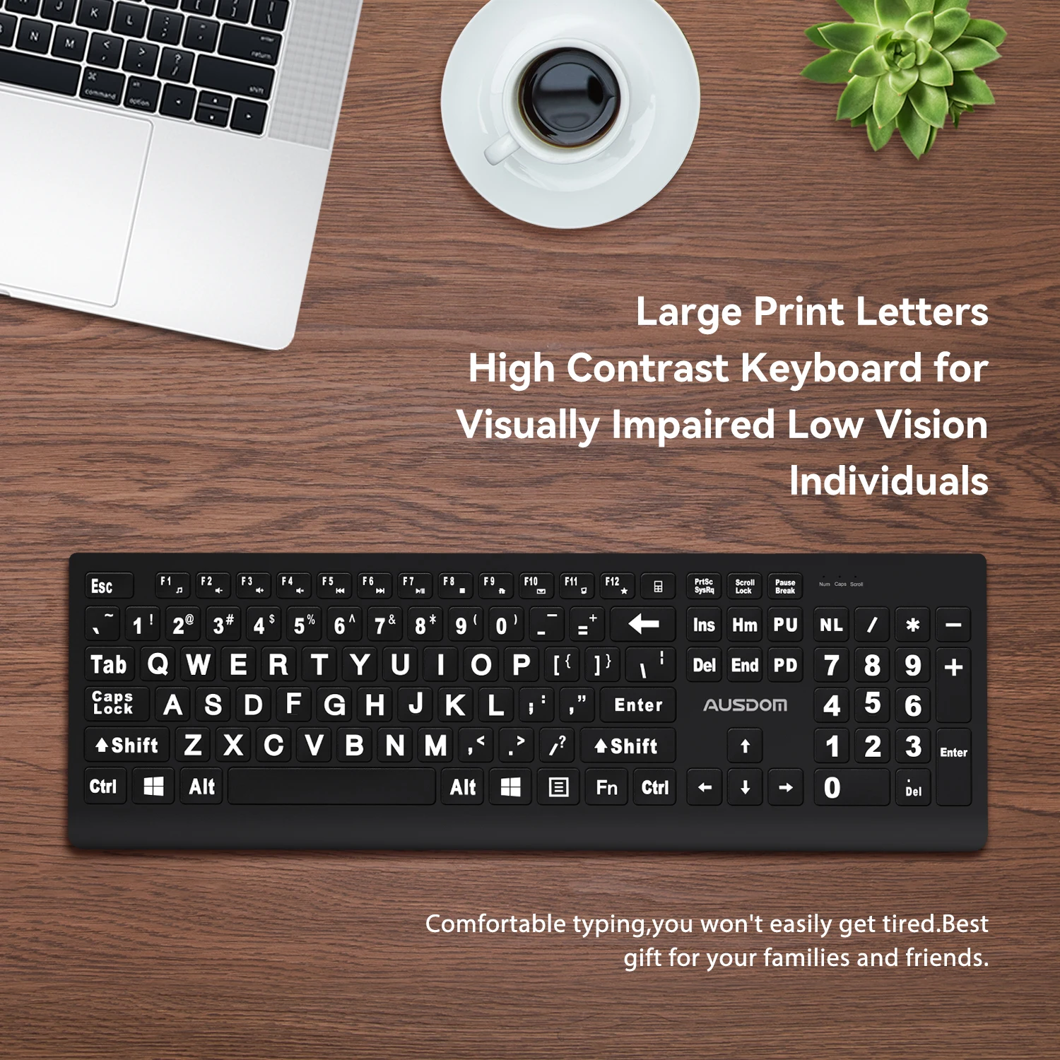 AUSDOM Y3S Wired USB Keyboard with Number Pad,Splash-Proof Adjustable Tilt, Ergonomic Office Keyboards for Windows Mac PC Laptop