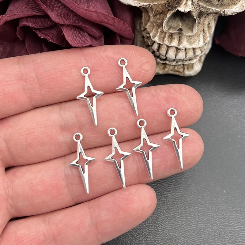 30 sztuk 23*10mm Charms lśniące gwiazdy Charms do tworzenia biżuterii DIY komponenty do biżuterii antyczne srebro kolor stop Charms