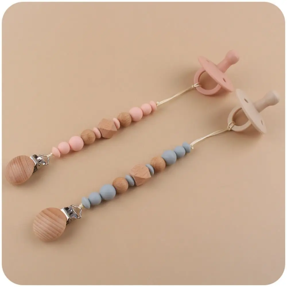 

Dummy Clips Pacifier Holder Clips Octagonal Space Beads Wood Baby Pacifier Chain Nipple Holder Clips Soother Holder