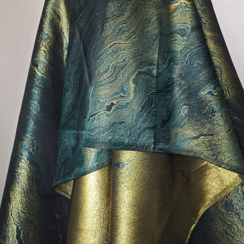 Deep Green Gilded Years Lacquer Painting Fluid Art Chinese Style Hanfu Horse Face Skirt Designer Fashion Fabric